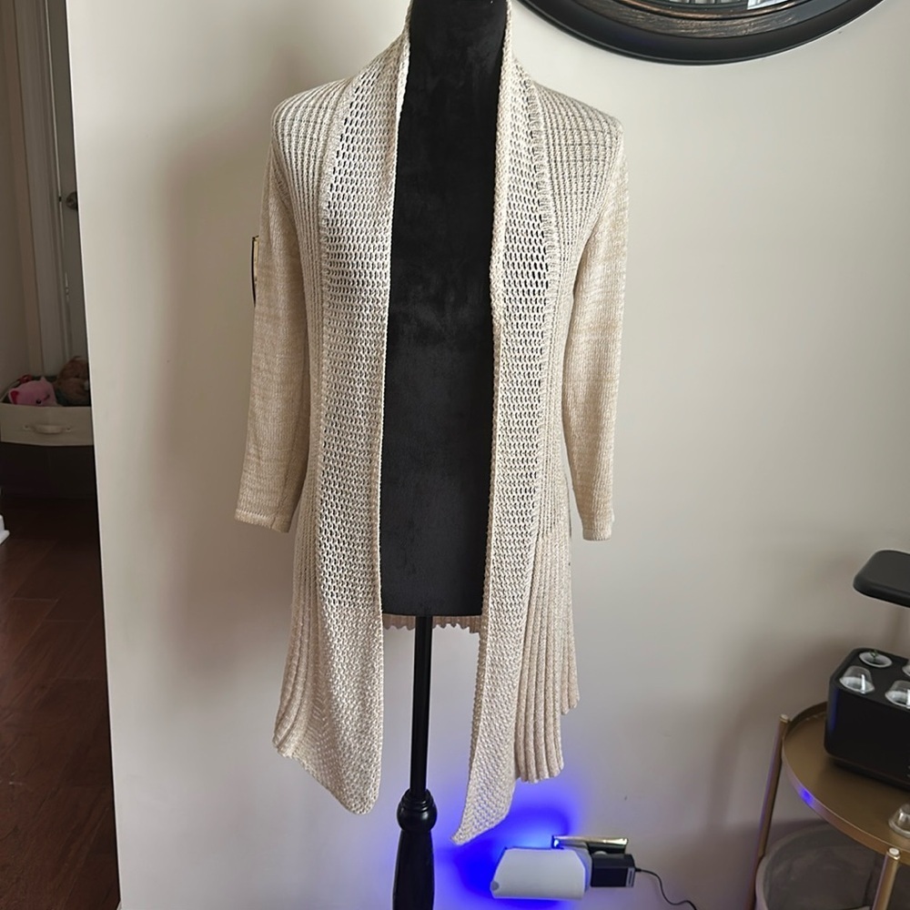 Belldini Cream Open-Front Knit Cardigan